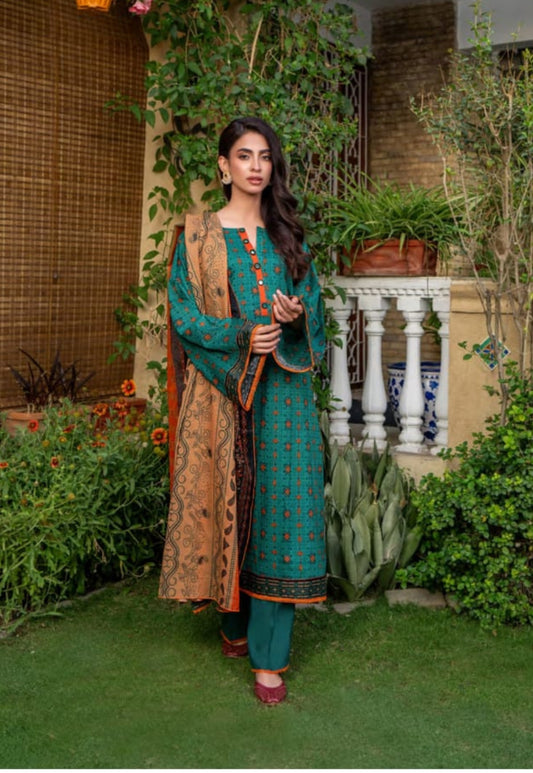 3pc Unstitched | Embroidered Lawn Suit | Silk Dupatta By Neha's