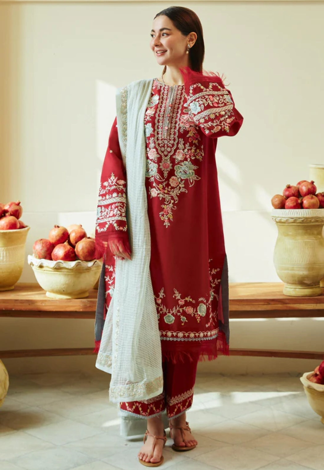Maroon Lawn Embroidered Suite By Neha's