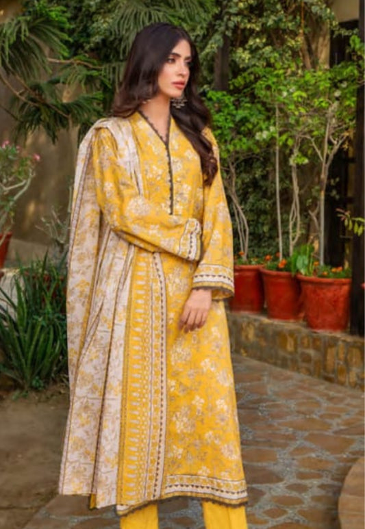Summer Elegance in a 3-Piece Yellow Lawn Suit with Chiffon Dupatta by Neha's